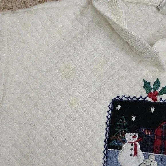 Vintage Jantzen Quilted Snowman Sweater Large White 80s Winter Holiday Pullover - Picture 5 of 9